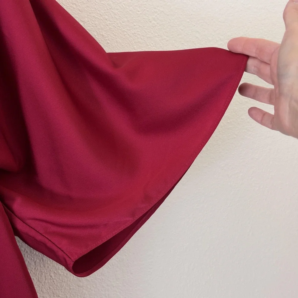 Theia Kimono‎ Sleeve Cocktail Dress Womens Size 8 Satin Red Pomegranate Formal